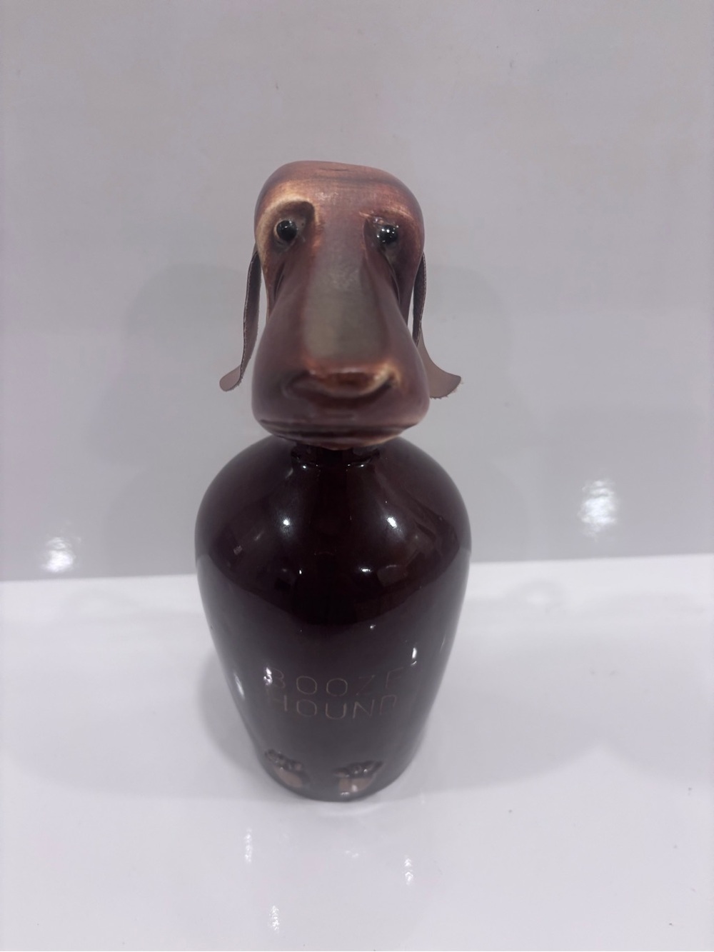 Vintage Japan booze hound dog decanter w dog head cork stopper brown ceramic